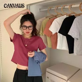 Летняя женская футболка с круглым вырезом, свободный топ с короткими рукавами M чёрный