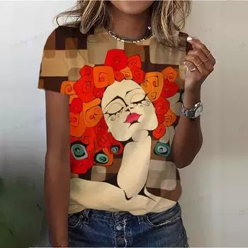 Летняя женская футболка с круглым вырезом, свободный повседневный дизайн, забавная футболка, модная напечатанная ретро-футболка в стиле Харадзюку 2025 XXS