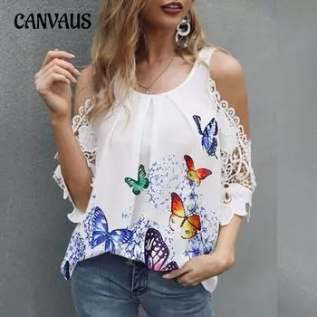 Летняя женская футболка с лямкой-бабочкой и открытыми рукавами, непринужденная рубашка