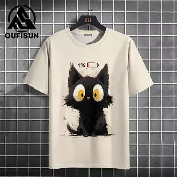 Летняя женская футболка с милым принтом кота, футболка с круглым вырезом и короткими рукавами, уличные трендовые топы, мужская одежда большого размера, футболка для женщин S
