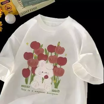 Летняя женская футболка с милым принтом кота из хлопка, дышащая, с коротким рукавом XS