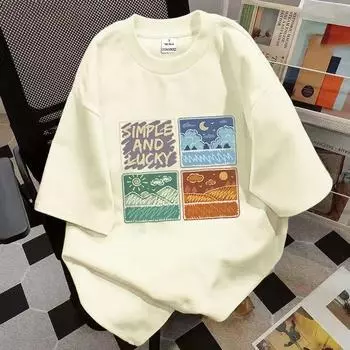 Летняя женская футболка с милым принтом кота из хлопка, дышащая, с коротким рукавом XS