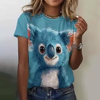 Летняя женская футболка с милым рисунком животных, модные топы с V-образным вырезом, футболки, женская повседневная одежда с коротким рукавом, женская винтажная одежда S