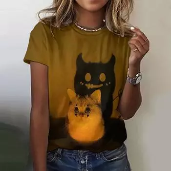 Летняя женская футболка с милым животным 3d принтом, одежда большого размера, модный повседневный пуловер с круглым вырезом и короткими рукавами, женские футболки 4XL