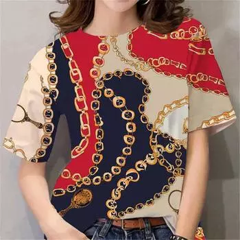 Летняя женская футболка с нерегулярной цепочкой и коротким рукавом с принтом, сексуальная модная уличная футболка в стиле Харадзюку, повседневная женская футболка 6XL