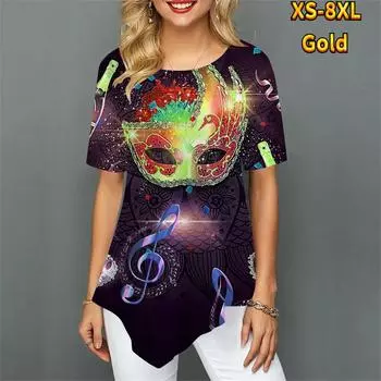 Летняя женская футболка с нерегулярным подолом в стиле Харадзюку, с цифровым принтом, с коротким рукавом и круглым вырезом, модная уличная удобная женская повседневная футболка 4XL