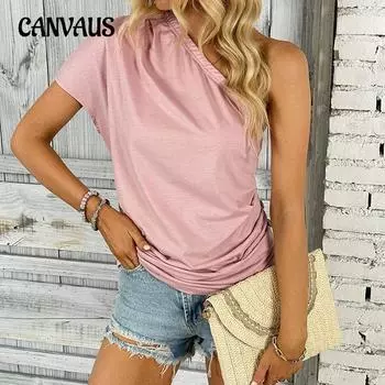 Летняя женская футболка с перекрестной границей, розовые повседневные топы без бретелек на одно плечо S розовый