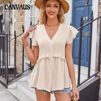 Летняя женская футболка с полой жаккардовой талией и кружевной рубашкой с рюшами и рукавами, топы с короткими рукавами S абрикосовый