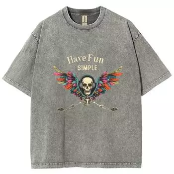 Летняя женская футболка с принтом черепа, джинсовая свободная, большого размера, с коротким рукавом, трендовый уличный топ, модный наряд для мужчин S
