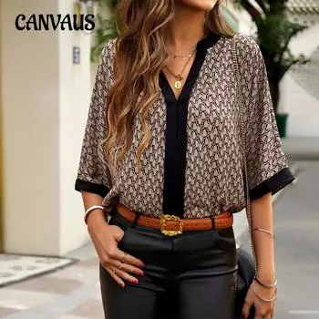 Летняя женская футболка с принтом, футболка с v-образным вырезом, темпераментные топы с короткими рукавами S коричневый