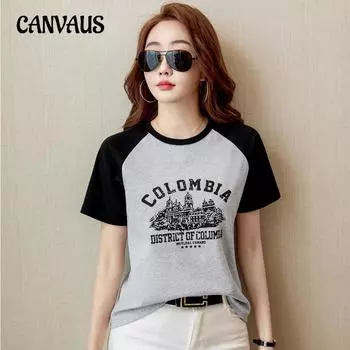 Летняя женская футболка с принтом контрастных цветов, топ с круглым вырезом и короткими рукавами S белый