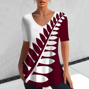 Летняя женская футболка с принтом листьев, короткий рукав, модный пуловер в стиле Харадзюку, свободная забавная футболка для женщин, уличная одежда S