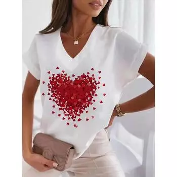 Летняя женская футболка с принтом Lover, трендовая мода с коротким рукавом, свободная повседневная, индивидуальная, с коротким рукавом, топы с 3D-принтом, уличная одежда S