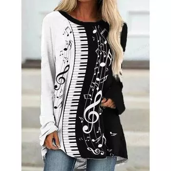 Летняя женская футболка с принтом музыкальных инструментов 3D Футболка женская модная футболка музыкальная футболка женская футболка свободные длинные топы S