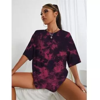 Летняя женская футболка с принтом тай-дай, топы с коротким рукавом, уличное модное платье с круглым вырезом, повседневная свободная женская одежда S