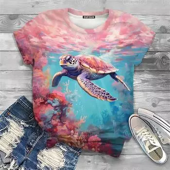 Летняя женская футболка с принтом в виде 3D-черепах, футболка для женщин, модная уличная футболка с коротким рукавом, милая повседневная футболка с круглым вырезом S