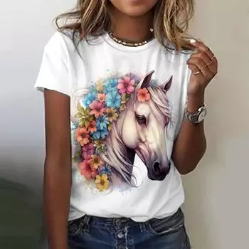 Летняя женская футболка с принтом животных, модная повседневная футболка с круглым вырезом, удобная свободная футболка с коротким рукавом S