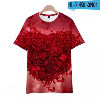 Летняя женская футболка с рисунком в виде мультяшного сердца с 3D-принтом, женская модная футболка большого размера с коротким рукавом, цветочные топы, футболки, подарки XXS