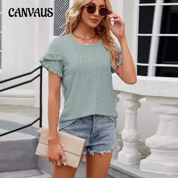 Летняя женская футболка с ромбовидной текстурой и рюшами, однотонная футболка с коротким рукавом и круглым вырезом S белый