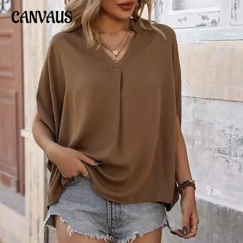 Летняя женская футболка с рукавами «летучая мышь», однотонная рубашка с темпераментом S кофейный/коричневый