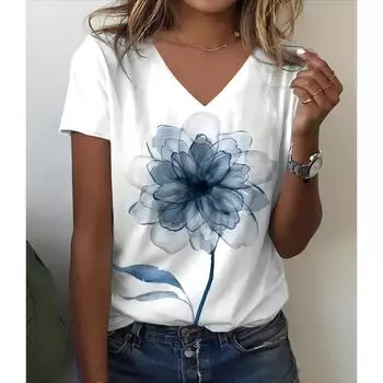 Летняя женская футболка с V-образным вырезом, короткими рукавами и 3D-принтом бабочки, модная большая футболка, женская одежда S