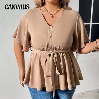 Летняя женская футболка с v-образным вырезом, тонкие повседневные топы с короткими рукавами большого размера XL абрикосовый