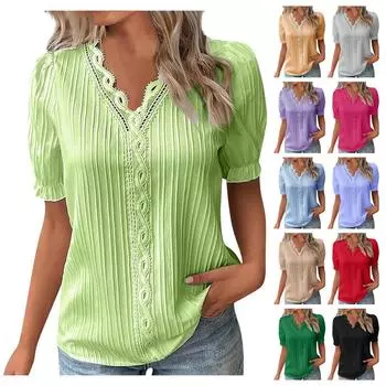 Летняя женская футболка с v-образным вырезом и кружевным принтом, нерегулярные оборки, легкая повседневная однотонная футболка в уличном стиле, топы L армия зеленый