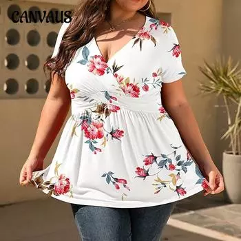 Летняя женская футболка с v-образным вырезом и принтом, футболка больших размеров, топы с короткими рукавами L белый