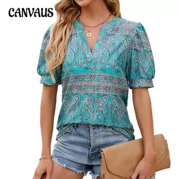 Летняя женская футболка с v-образным вырезом, свободная футболка с коротким рукавом и принтом, топ S