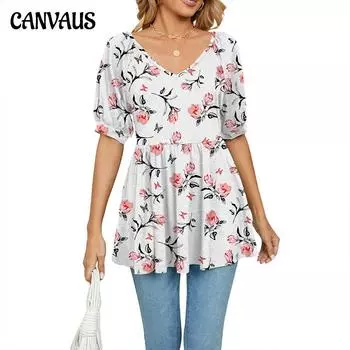 Летняя женская футболка с v-образным вырезом и принтом, топы с короткими рукавами и кулиской с пузырьками S