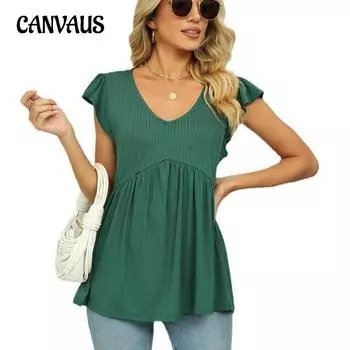 Летняя женская футболка с v-образным вырезом в полоску и шнурком, плиссированная кукольная рубашка, топ без рукавов S чёрный