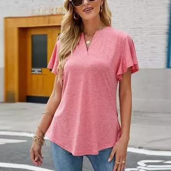 Летняя женская футболка с v-образным вырезом, свободная удобная футболка, топы с короткими рукавами S чёрный