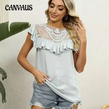 Летняя женская футболка с вышивкой на шее, оборкой, милая, свободная, удобная, модная, с коротким рукавом S белый