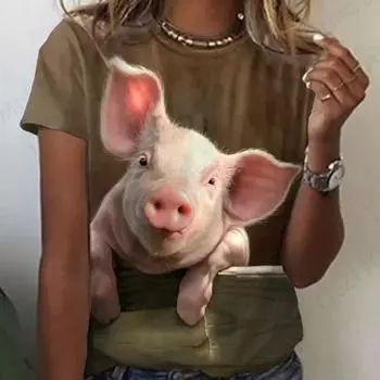 Летняя женская футболка с забавным принтом свиньи и 3d принтом, женская модная футболка, футболки с аниме-графикой, топы с животными, футболки с кроликом, женские топы 2XL