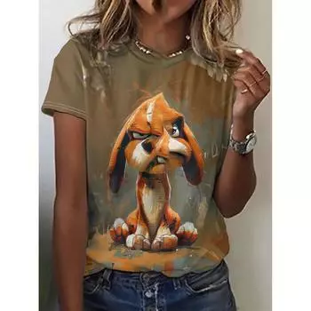 Летняя женская футболка с забавным принтом животных 3D Женская свободная одежда Модная повседневная футболка с круглым вырезом и коротким рукавом S