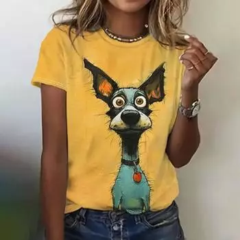 Летняя женская футболка с забавным животным 3d принтом, одежда большого размера, модный повседневный пуловер с круглым вырезом и короткими рукавами, женские футболки S