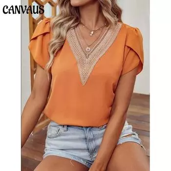 Летняя женская футболка с золотым кружевом и v-образным вырезом с рукавами-лепестками, однотонная футболка, топы S темно-синий