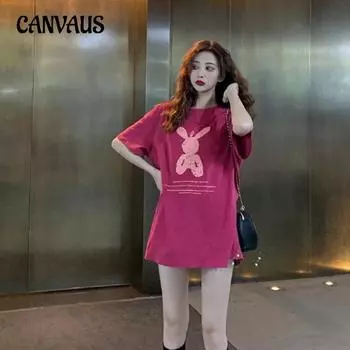 Летняя женская футболка средней длины, свободные топы с короткими рукавами и круглым вырезом большого размера с героями мультфильмов M фиолетовый