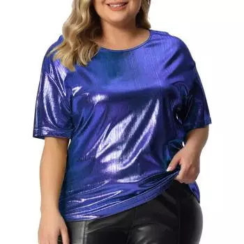 Летняя женская футболка, свободная футболка большого размера с круглым вырезом, однотонная футболка с короткими рукавами 2XL синий