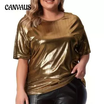 Летняя женская футболка, свободная футболка большого размера с круглым вырезом, однотонная футболка с короткими рукавами XL золотой
