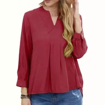 Летняя женская футболка свободного кроя с длинными рукавами и V-образным вырезом из хлопка и льна S зелёный