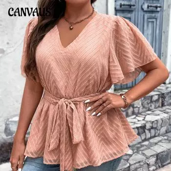 Летняя женская футболка, свободные топы больших размеров с v-образным вырезом и короткими рукавами 1XL розовый