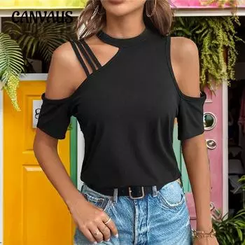 Летняя женская футболка Удобная повседневная однотонная футболка с круглым вырезом и коротким рукавом S чёрный