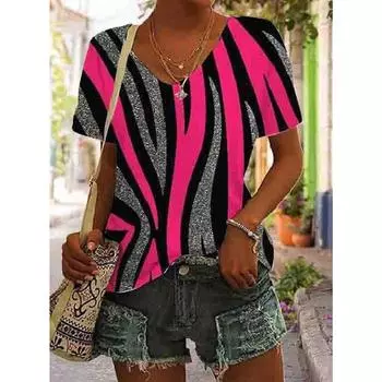 Летняя женская футболка, винтажная повседневная черная модная пуловер с v-образным вырезом и коротким рукавом, свободные повседневные топы с принтом, дизайнерская одежда S