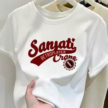 Летняя женская футболка Y2K с красным принтом и круглым вырезом, с коротким рукавом и милым ретро-стилем S