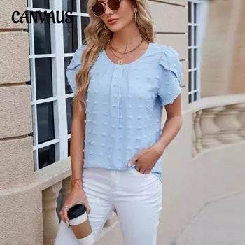 Летняя женская футболка жаккардовая с круглым вырезом и рукавами-лепестками, однотонная шифоновая рубашка, топы с короткими рукавами S белый