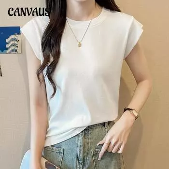 Летняя женская футболка-жилет, тонкие тонкие топы с короткими рукавами S белый