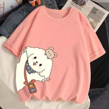 Летняя женская хлопковая футболка с короткими рукавами, свободная футболка с круглым вырезом и принтом XS