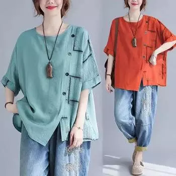 Летняя женская хлопковая льняная одежда Женская одежда Свободная утягивающая футболка с короткими рукавами для женщин XXXXL белый