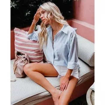 Летняя женская хлопково-льняная рубашка с длинными рукавами и лацканами на пуговицах S белый